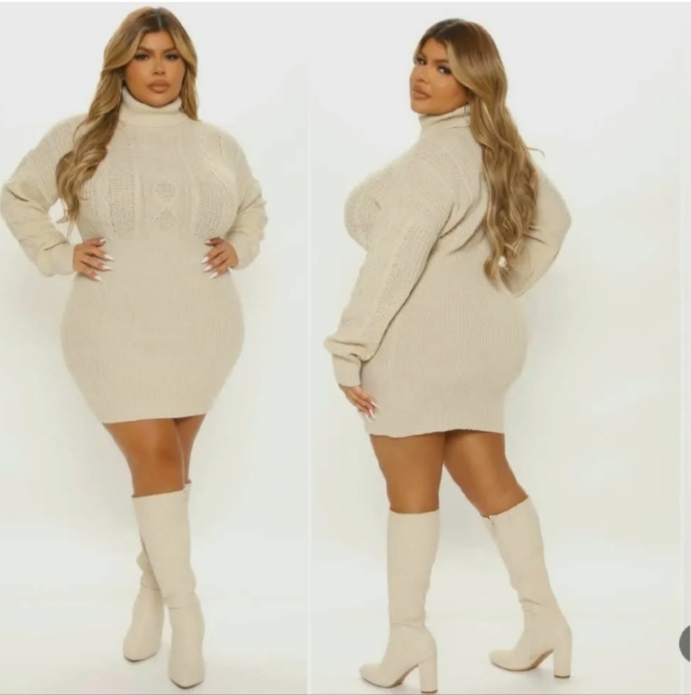 Beige Knit Sweater Dress
